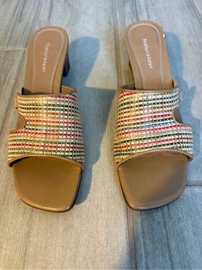 Naturalizer Women’s Tan Multicolor Woven Slide Sandals 7M